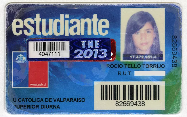 Tarjeta Nacional Estudiantil 2013 perteneciente a Rocio Tello