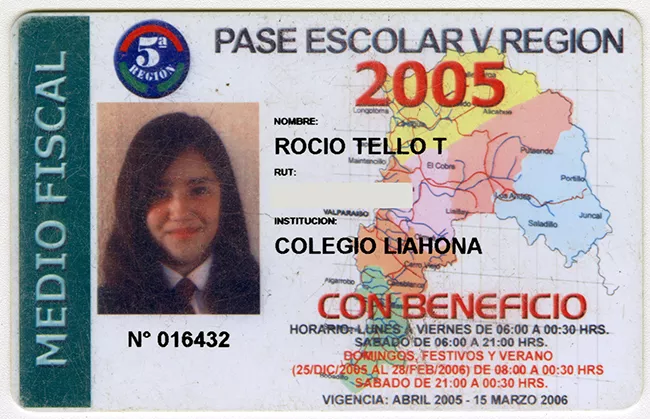 Pase escolar V región 2005 perteneciente a Rocio Tello