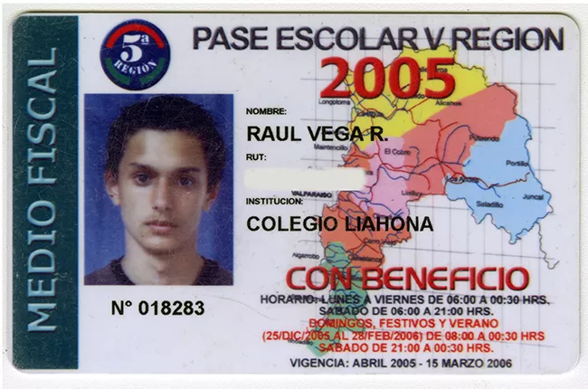 Pase escolar V región 2005 perteneciente a Raúl Vega
