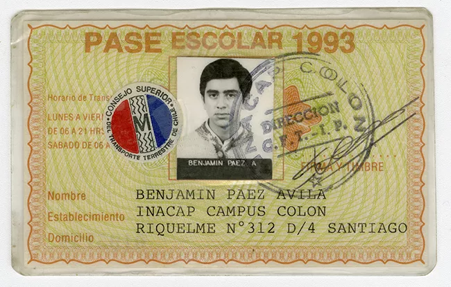 Pase escolar 1993 perteneciente a Benjamín Páez