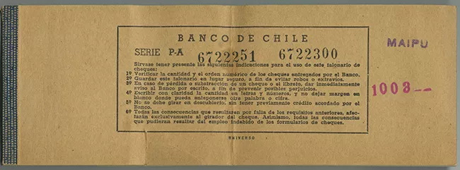 Talonario de cheques de Banco Chile perteneciente a Ana Brossard