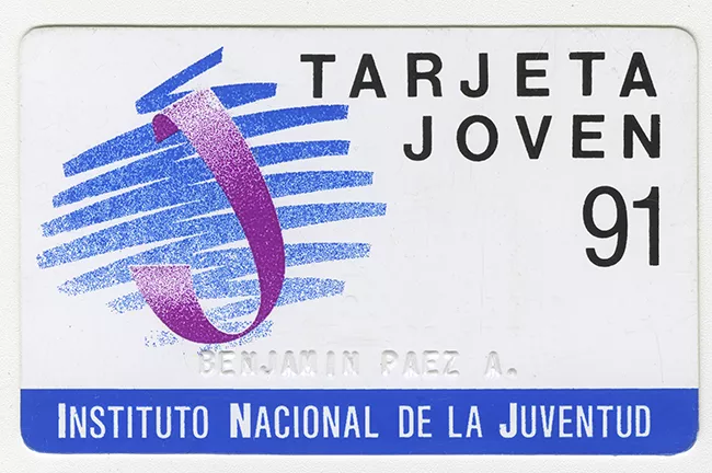 Tarjeta Joven 1991 Instituto Nacional de la Juventud perteneciente a Benjamín Páez
