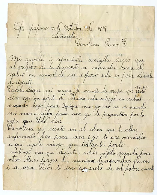 Carta de Ernesto Pardo Zuñiga para Carolina Cano S.