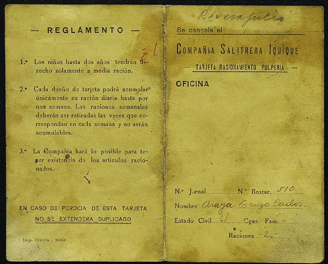 Tarjeta de racionamiento de pulpería