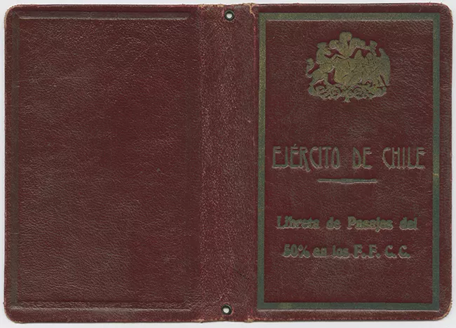Libreta de Pasajes del 50% en los Ferrocarriles del Estado del Ejército de Chile