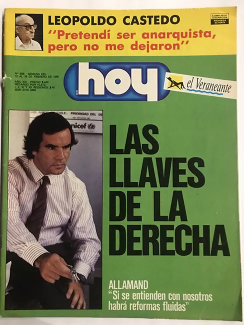 Revista HOY año XIII n°656. 12 febrero 1990-18 febrrero 1990. Las llaves de la Derecha