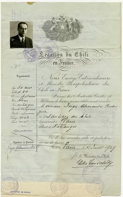 Pasaporte Diplomático de Jorge Alessandri Rodríguez