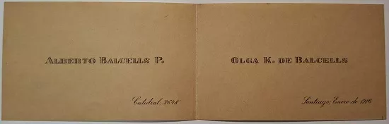 Tarjeta de visita de Alberto Balcells y Olga K. de Balcells