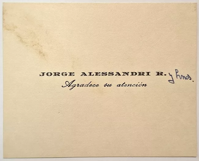 Tarjeta de visita de Jorge Alessandri y hermanos