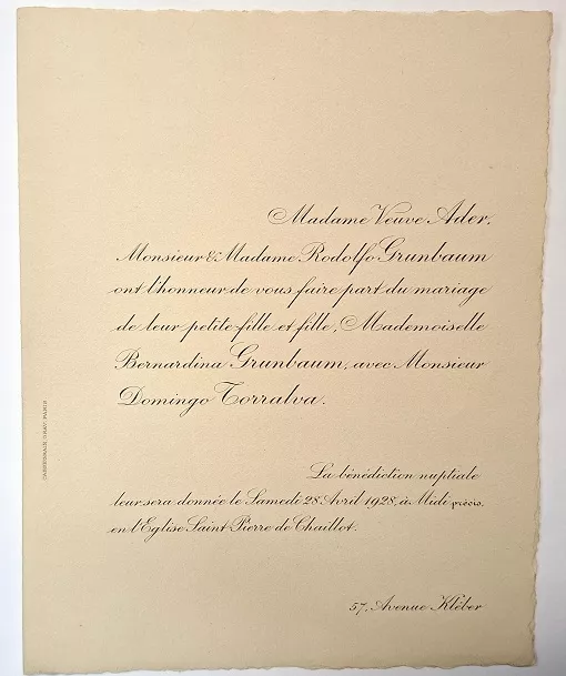 Parte de matrimonio de Bernardina Grunbaum y Domingo Corralva