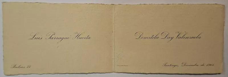 Tarjeta de visita de Luis Parragué Huerta y Domitila Day Valenzuela