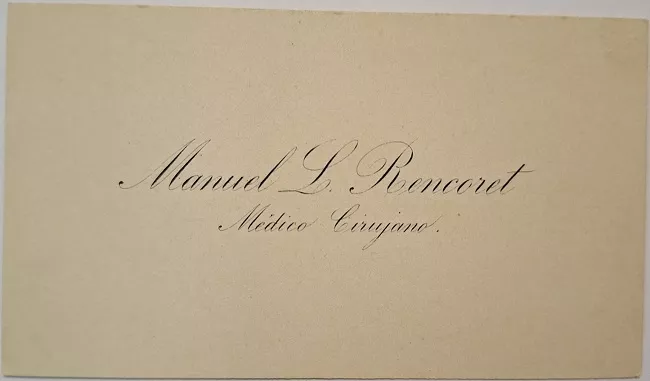 Tarjeta de visita de Manuel L. Rencoret. Médico cirujano