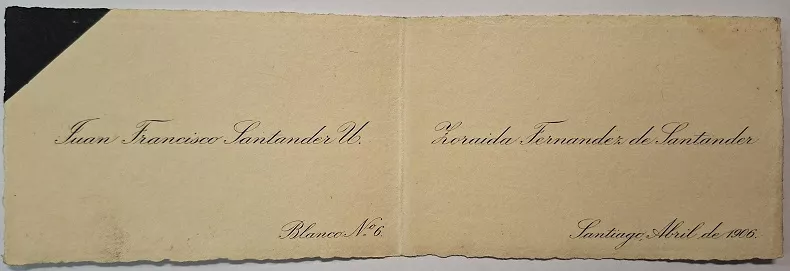 Tarjeta de Juan Francisco Santander y Zoraida Fernández de Santander